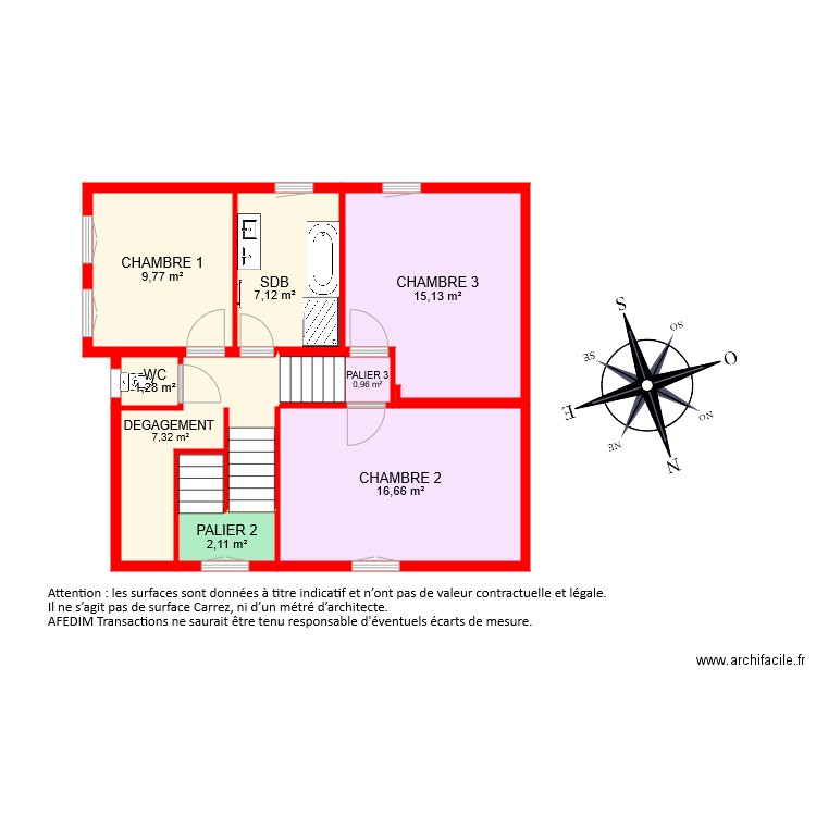 BI 7558 ETAGE 2 ET DEMI PALIER 3. Plan de 12 pièces et 64 m2