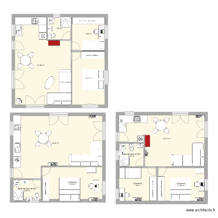 2 carrées 60 1ch 2ch. Plan de 0 pièce et 0 m2