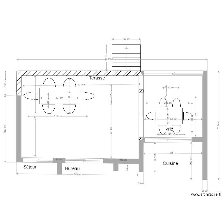 Terrasse Projet 12 Bis. Plan de 2 pièces et 37 m2