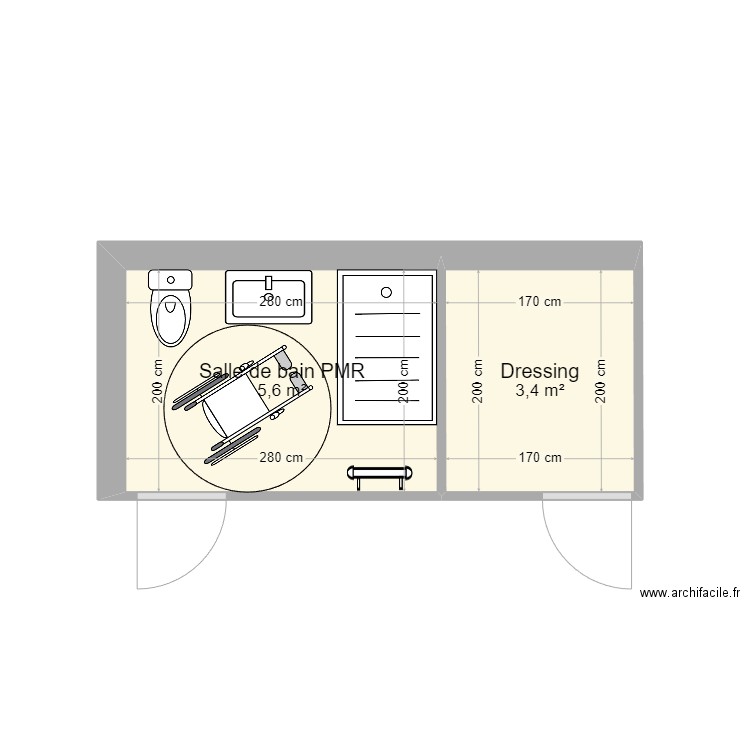 Salle de bain PMR. Plan de 0 pièce et 0 m2