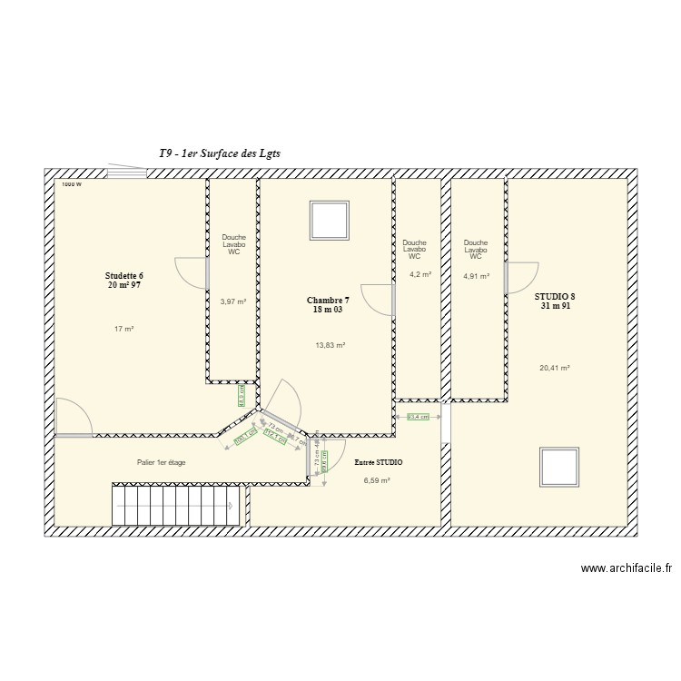 T9 1er - Surface des Lgts. Plan de 0 pièce et 0 m2