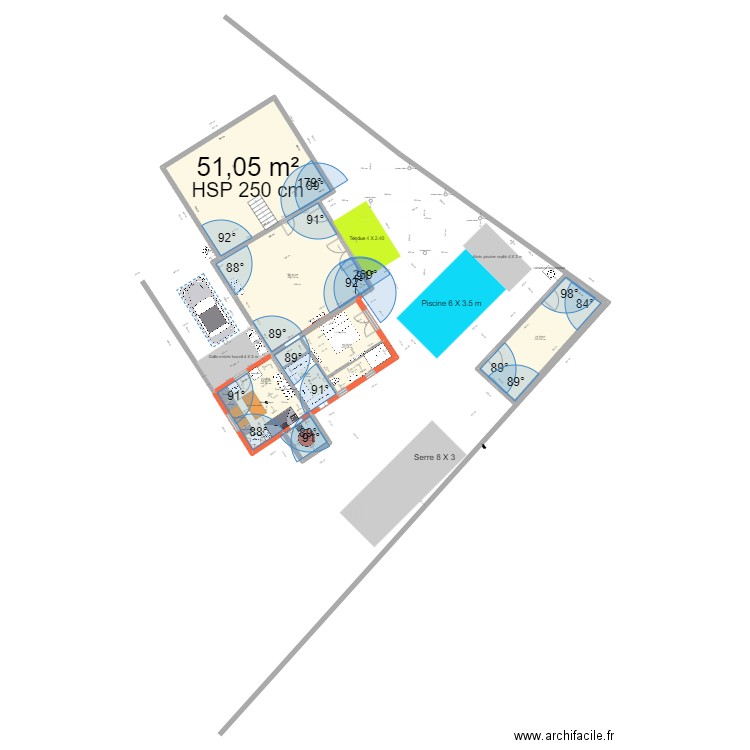 extension projet14 avec plan cadastre. Plan de 7 pièces et 162 m2