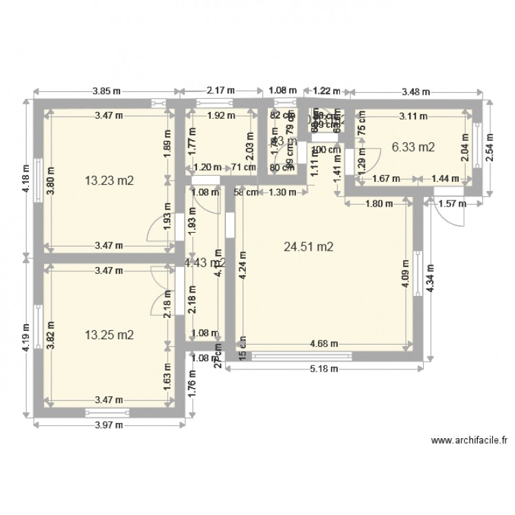 plan avec cote réelle. Plan de 0 pièce et 0 m2