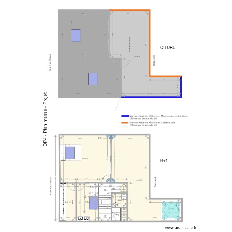 Plan R+2. Plan de 11 pièces et 151 m2