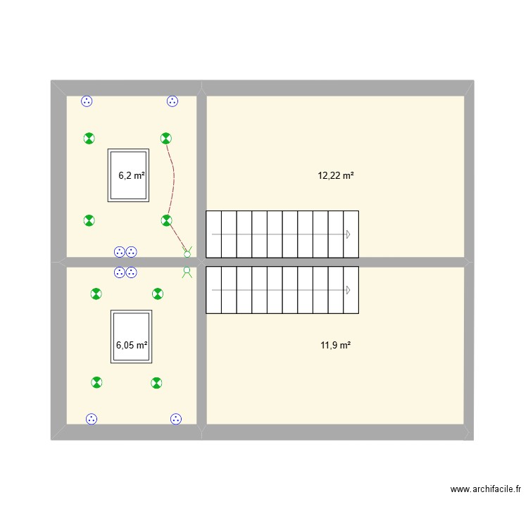 amin. Plan de 4 pièces et 36 m2