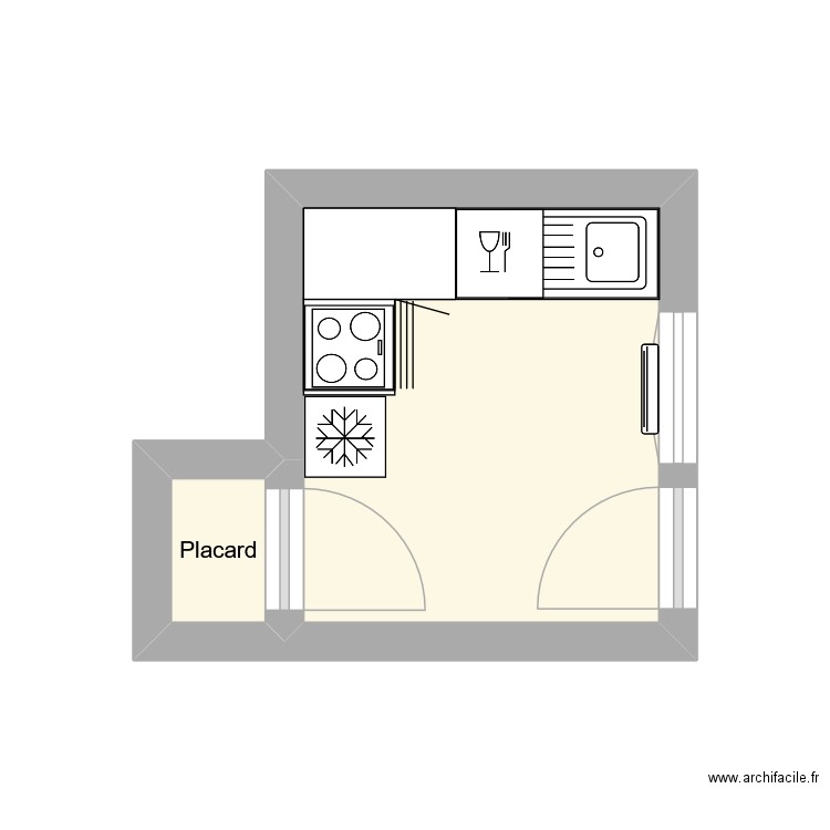 Cuisine La Faute. Plan de 2 pièces et 7 m2