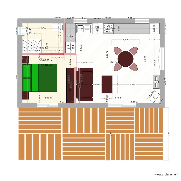 Chalet 1. Plan de 2 pièces et 35 m2