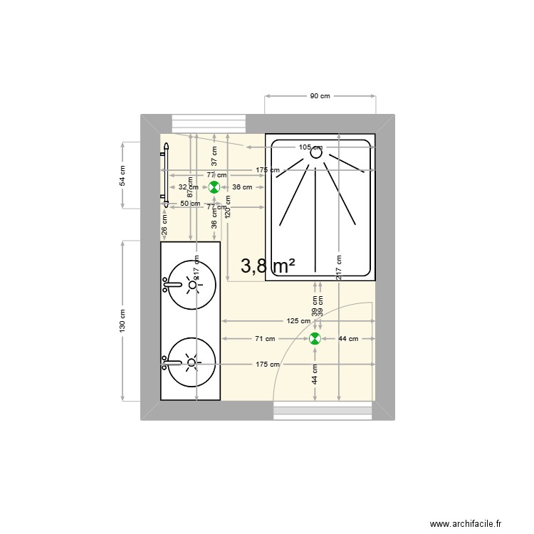 salle d'eau 2. Plan de 1 pièce et 4 m2