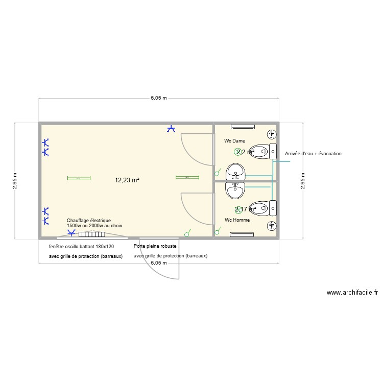 Police hanneton Philippeville. Plan de 3 pièces et 17 m2