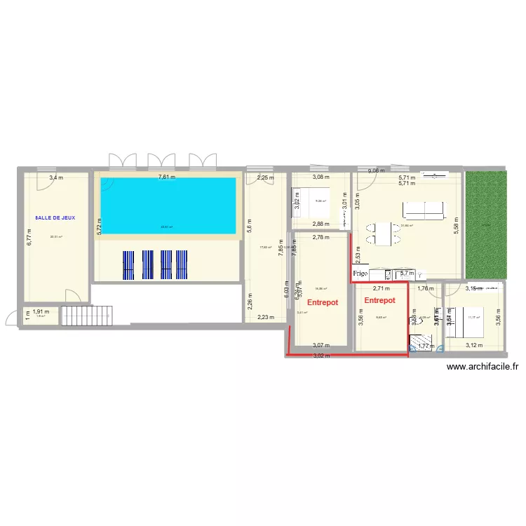 appart sous salle avec piscine. Plan de 