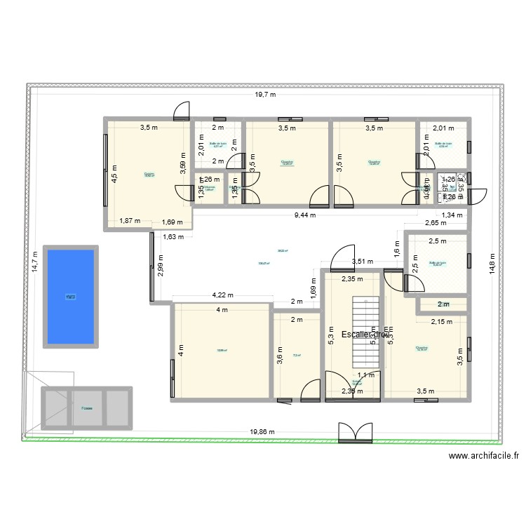 REZ DE CHAUSSEE. Plan de 19 pièces et 454 m2