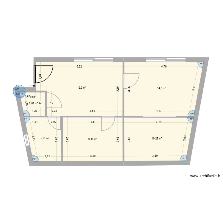 Local Dandy initial. Plan de 4 pièces et 57 m2