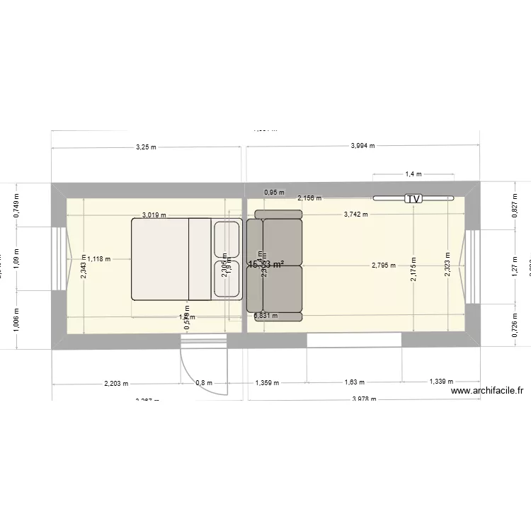 CHAMBRE SALON. Plan de 1 Pièce et 16 m² CHAMBRE SALON. Plan de 1 Pièce et 16 m²