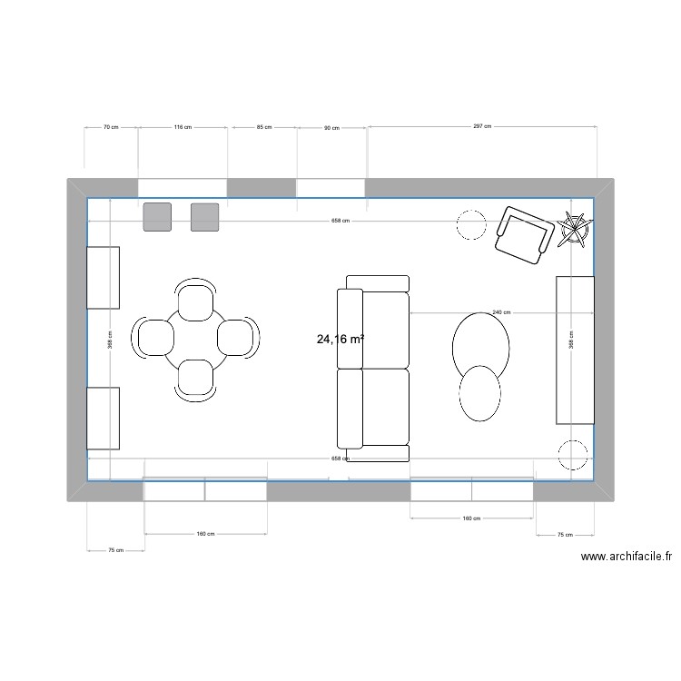 PLAN ANNA SALON. Plan de 1 pièce et 24 m2