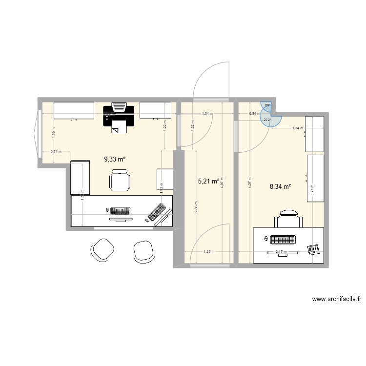 bureau echographie. Plan de 3 pièces et 23 m2