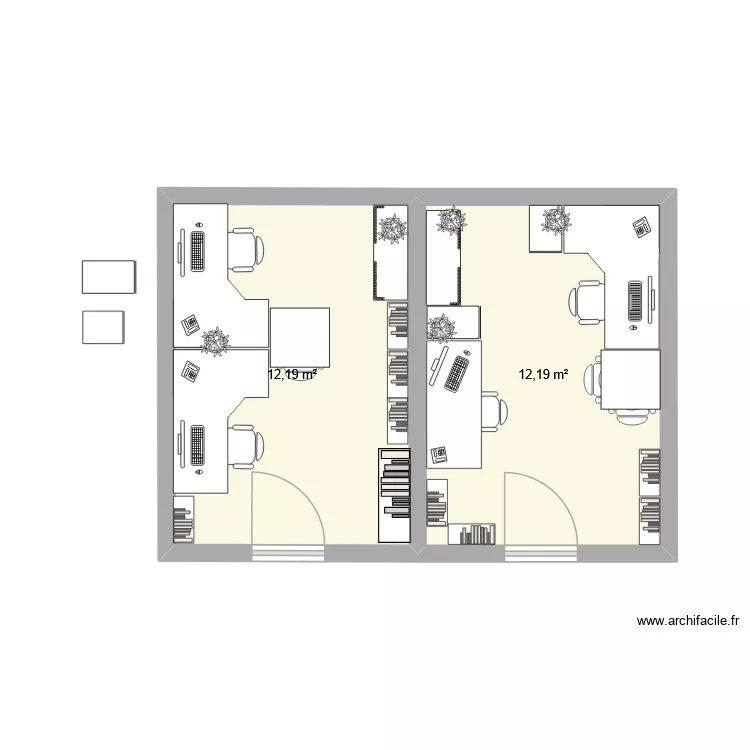 bureau B2 bis. Plan de 2  et 24 m²