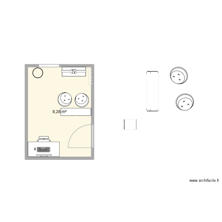 bureau. Plan de 1 pièce et 8 m2
