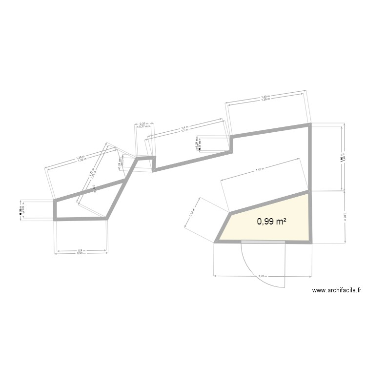 cuisine p avec cote. Plan de 1 pièce et 1 m2