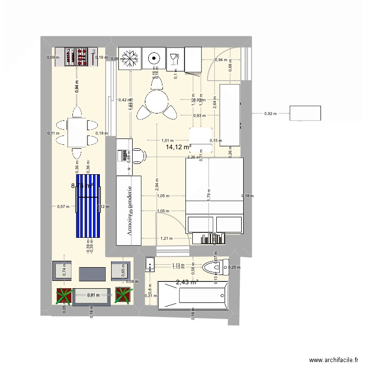 Test 3 du 8 nov. Plan de 3 pièces et 25 m2
