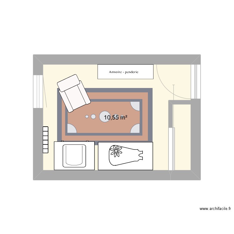 Chambre bébé meublee. Plan de 1 pièce et 11 m2