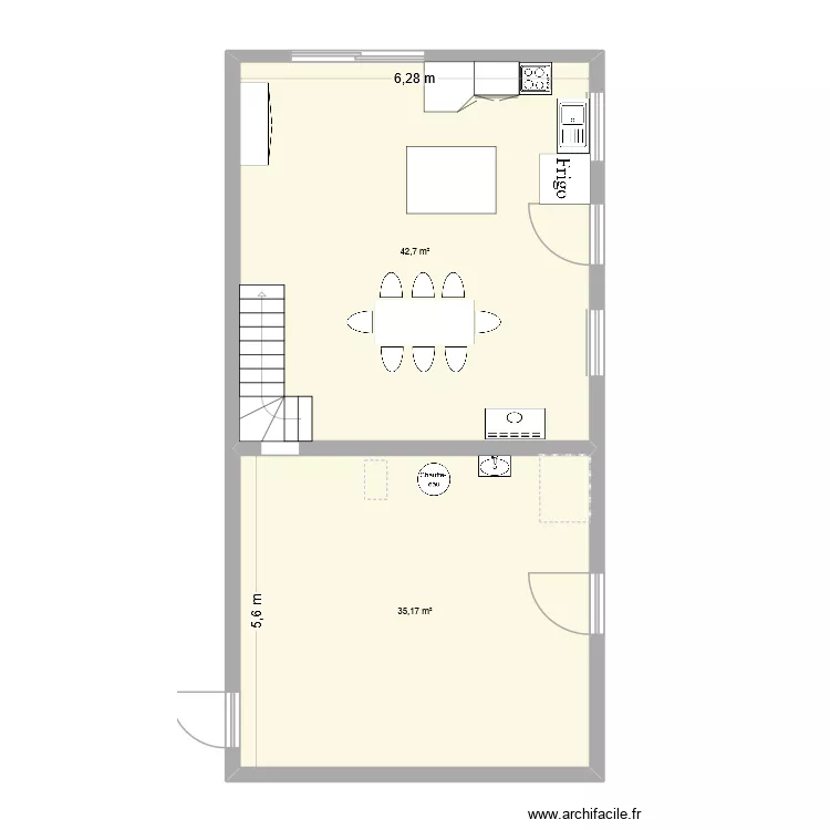Maison RDC. Plan de 2 pièces et 78 m²