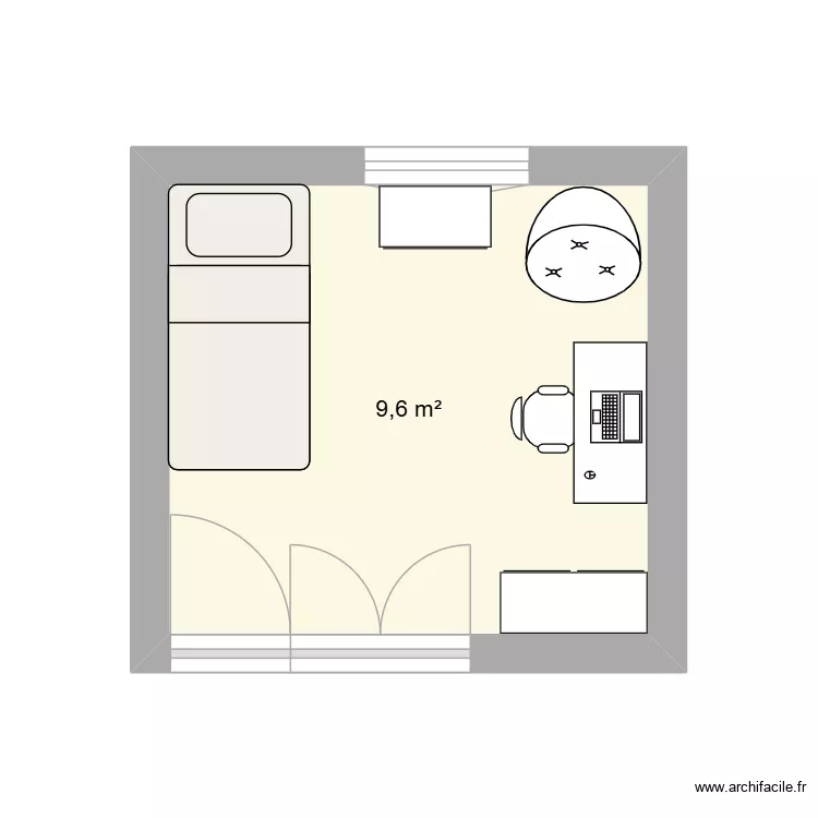 Chambre A. Plan de 1 Pièce et 10 m²