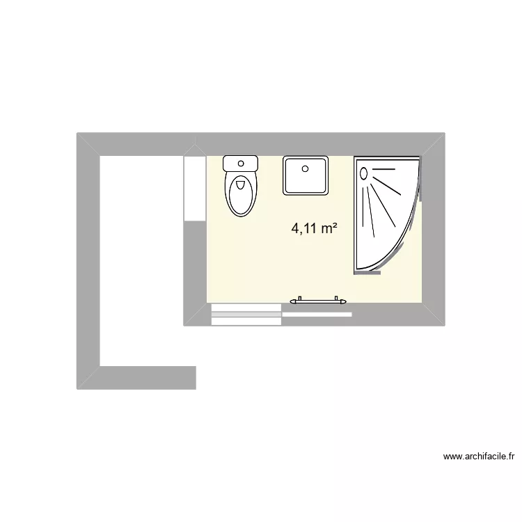 Salle de bain. Plan de 1  et 4 m²