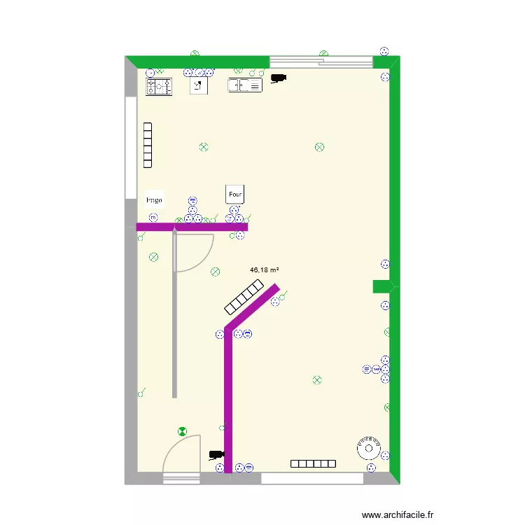 RDC 1. Plan de 1  et 46 m²