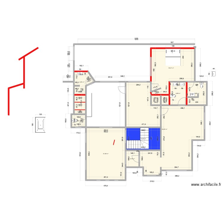 PLAM hh. Plan de 15 pièces et 141 m2