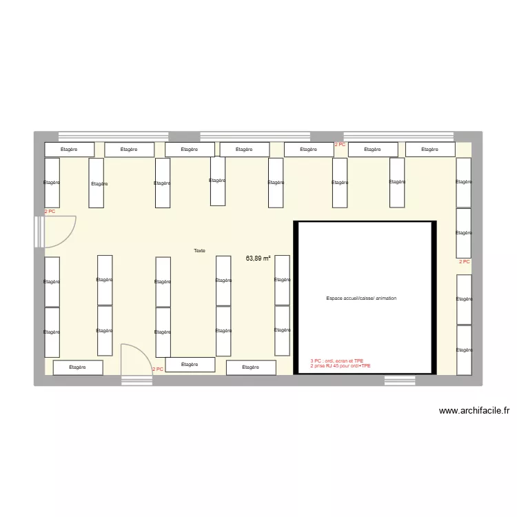 Bibliotheque. Plan de 1 Pièce et 64 m² Bibliotheque. Plan de 1 Pièce et 64 m²