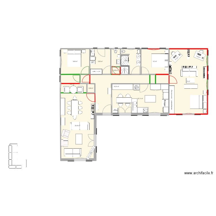 cuisine. Plan de 11 pièces et 143 m2