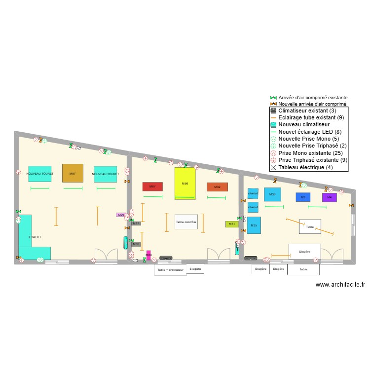 Nouvelles arrivées air-lum-elec. Plan de 3 pièces et 119 m2