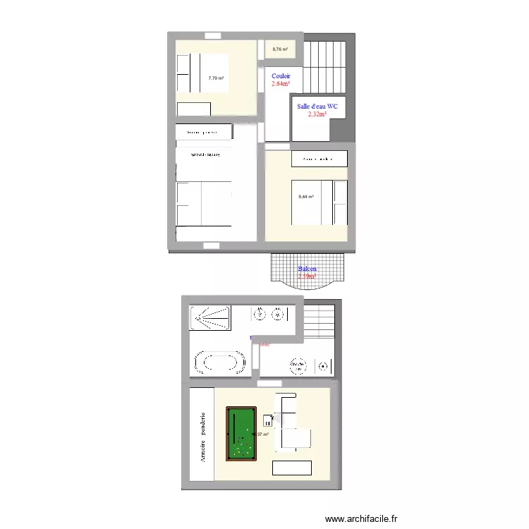 Maison partie 1. Plan de 4  et 34 m²