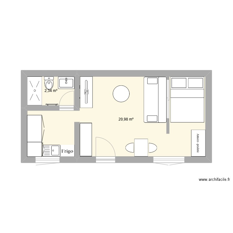 Studio Redon. Plan de 2 pièces et 23 m2