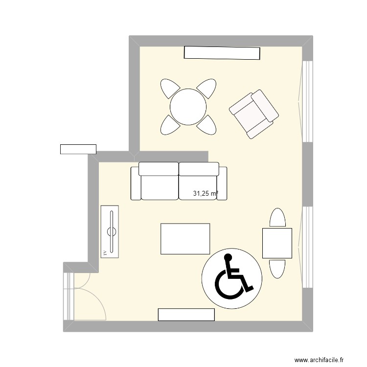 Ch. . Plan de 1 pièce et 31 m2