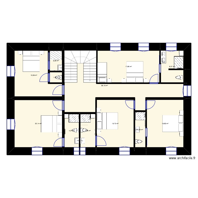 etage 1a maison bourgeoisea. Plan de 12 pièces et 136 m2