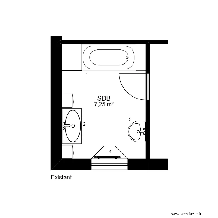 Gaudellier Existant. Plan de 1  et 7 m²