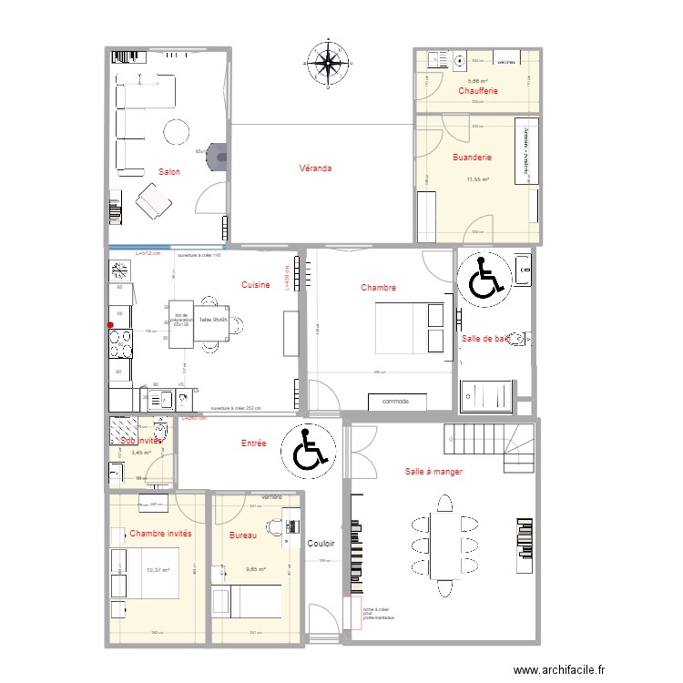 Plan projet au 15-04-2024 cuisine Ikea. Plan de 5 pièces et 41 m2