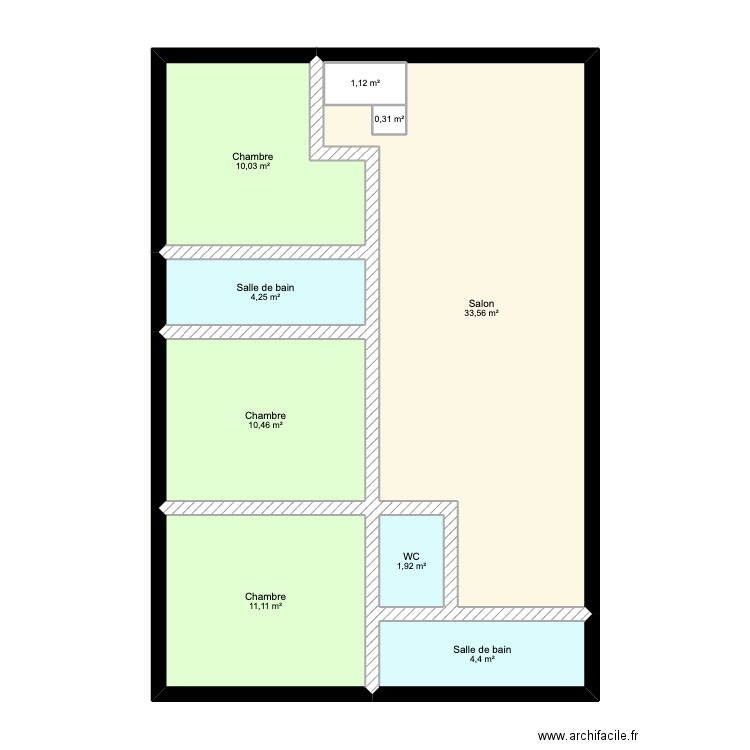 JN-Réflexion-Etage. Plan de 9 pièces et 79 m2