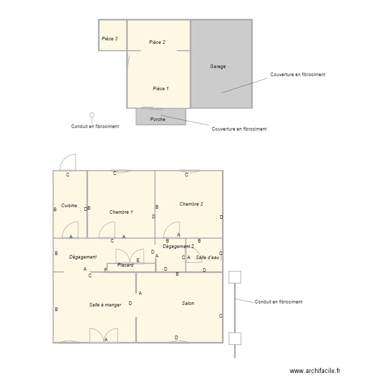 Croquis Succession NUNES PENICHE AMIANTE. Plan de 10 pièces et 104 m2