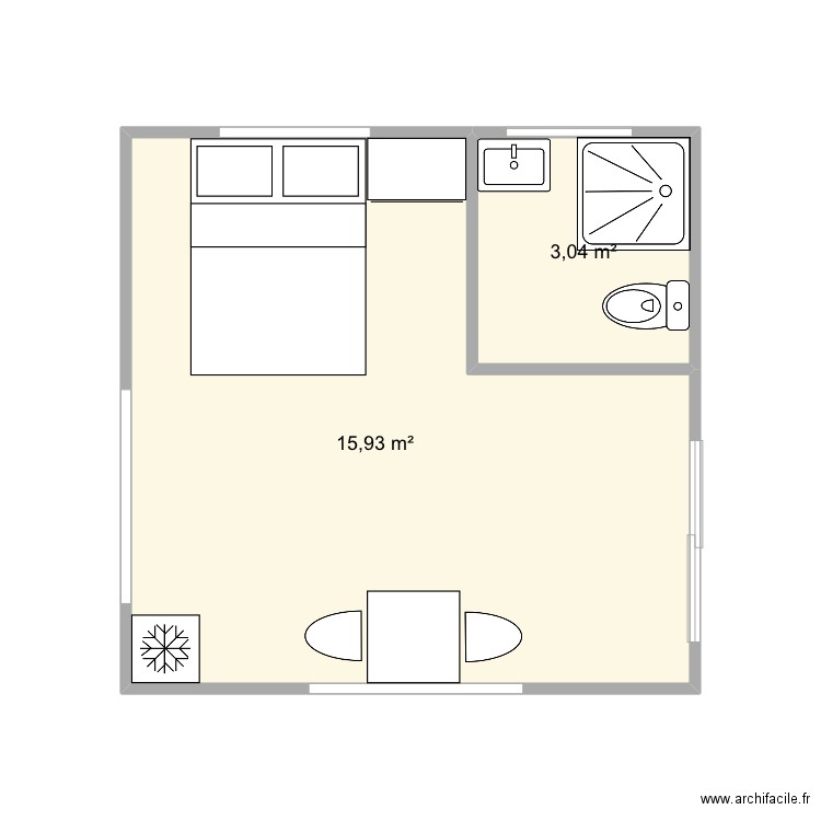 Local 3. Plan de 2 pièces et 19 m2