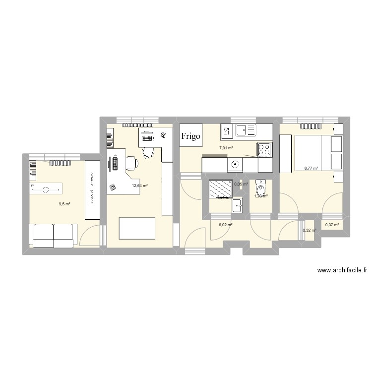 appart. Plan de 10 pièces et 47 m2
