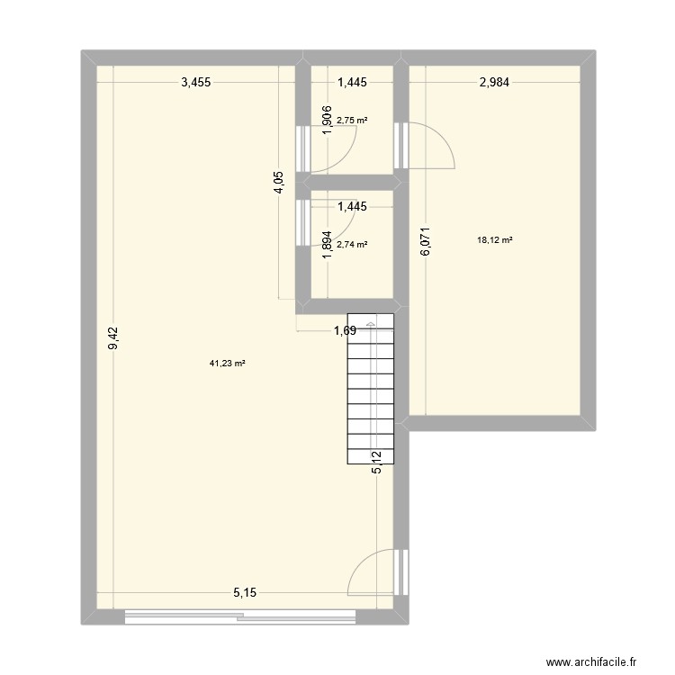 rdc. Plan de 4 pièces et 65 m2
