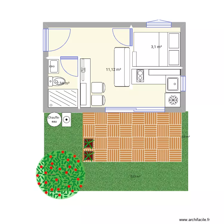 Bungalow 20m2. Plan de 