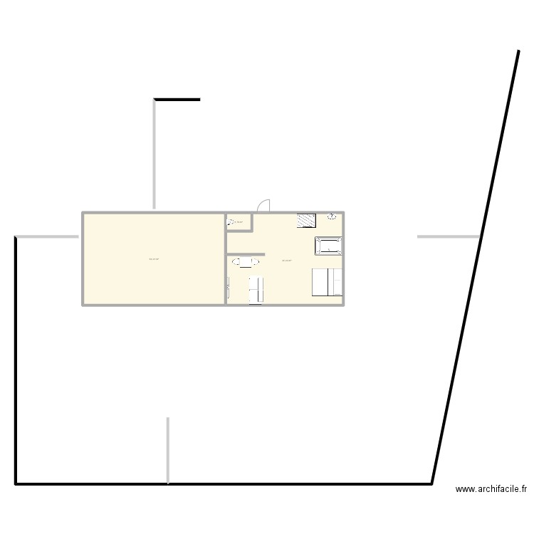 Terrain et maison. Plan de 3 pièces et 99 m2
