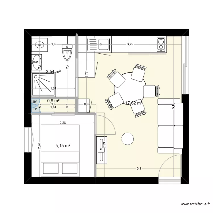 GRUISSAN V1.3. Plan de 4  et 27 m²