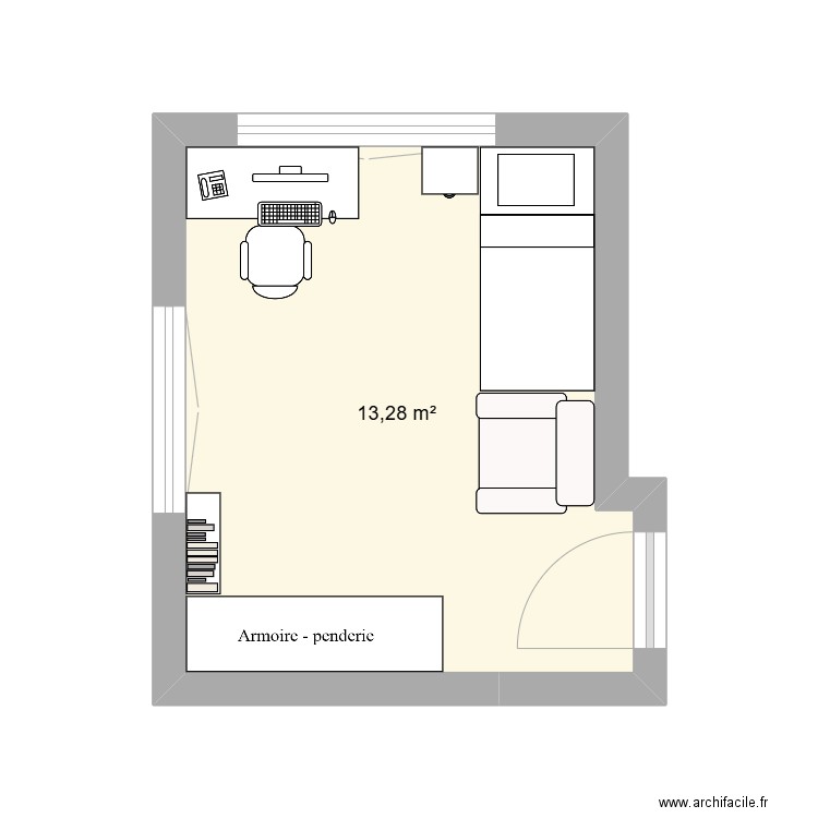 chambre Emma. Plan de 1 pièce et 13 m2