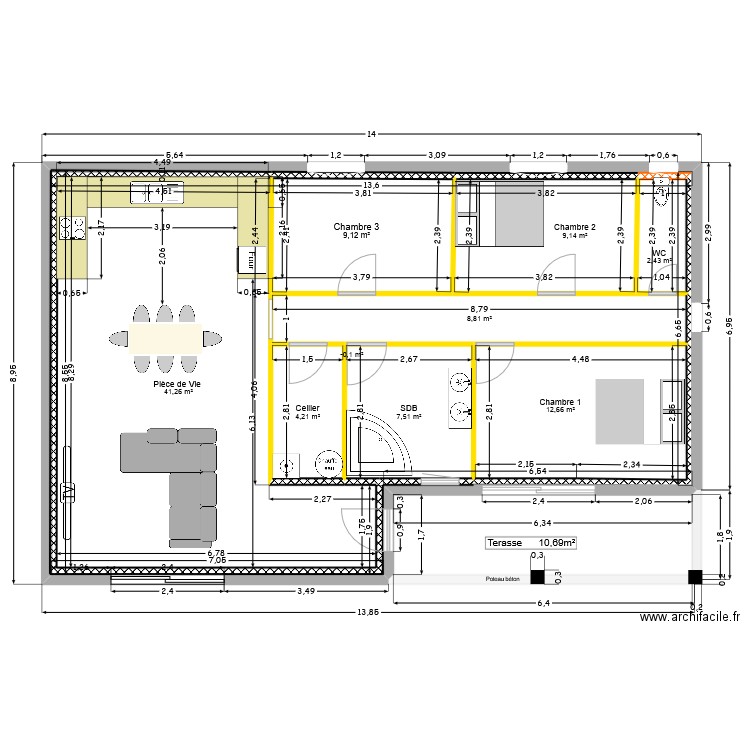 n plan. Plan de 9 pièces et 199 m2