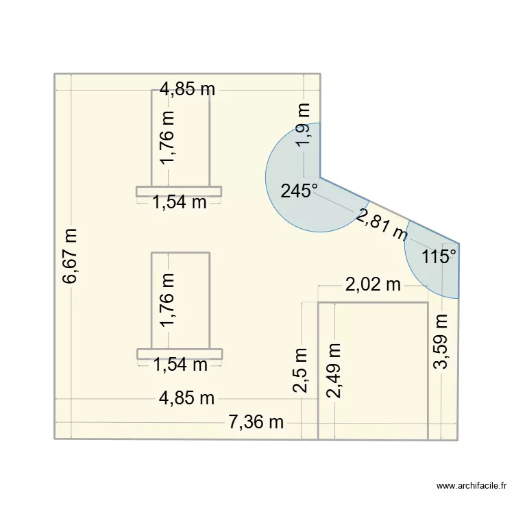 Facade arri&egrave;re avec Baie vitr&eacute;e. Plan de 5  et 47 m²