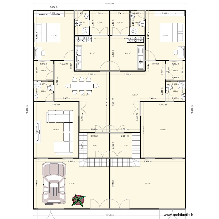 PLAN MAISON MAIGA. Plan de 20 pièces et 290 m2